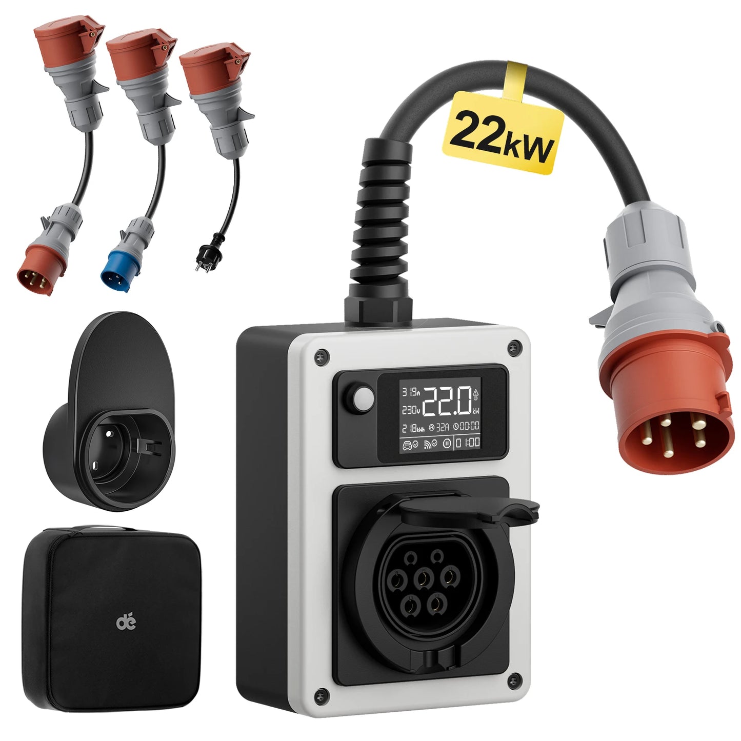 Wallbox Mobilny 11kW/22kW CEE Type 2 - Ładowarka EV 16A/32A 3-Fazy RFID WiFi
