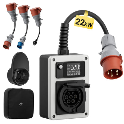 Wallbox Mobilny 11kW/22kW CEE Type 2 - Ładowarka EV 16A/32A 3-Fazy RFID WiFi