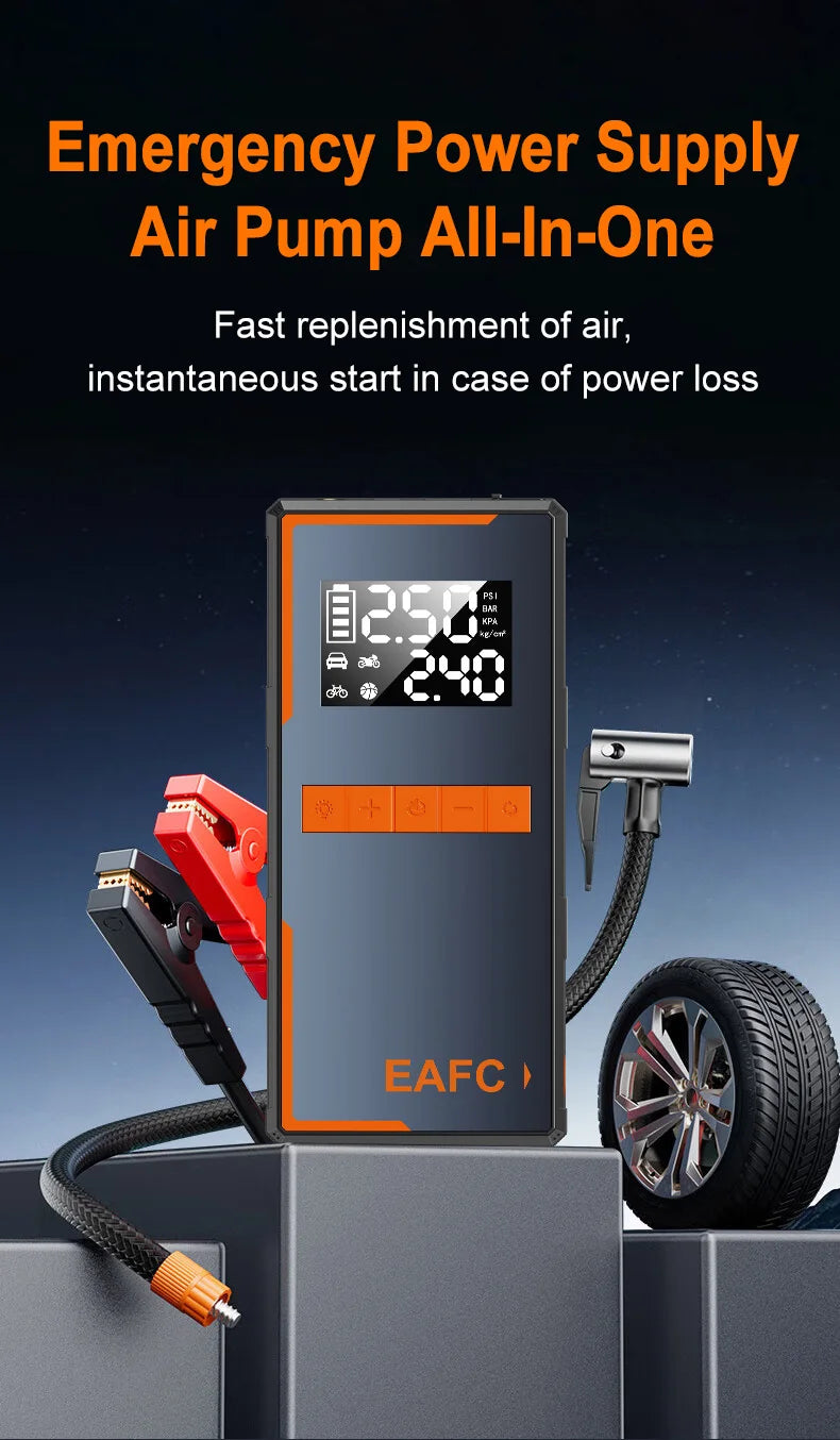 Rozrusznik Samochodowy EAFC 4w1 1200A - Jump Starter + Kompresor 150PSI