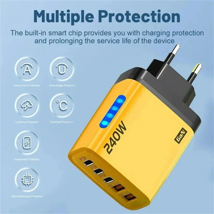 Ładowarka 240W 5 Portów USB Type C - LED QC3.0 PD Fast Charger EU/US dla iPhone Samsung