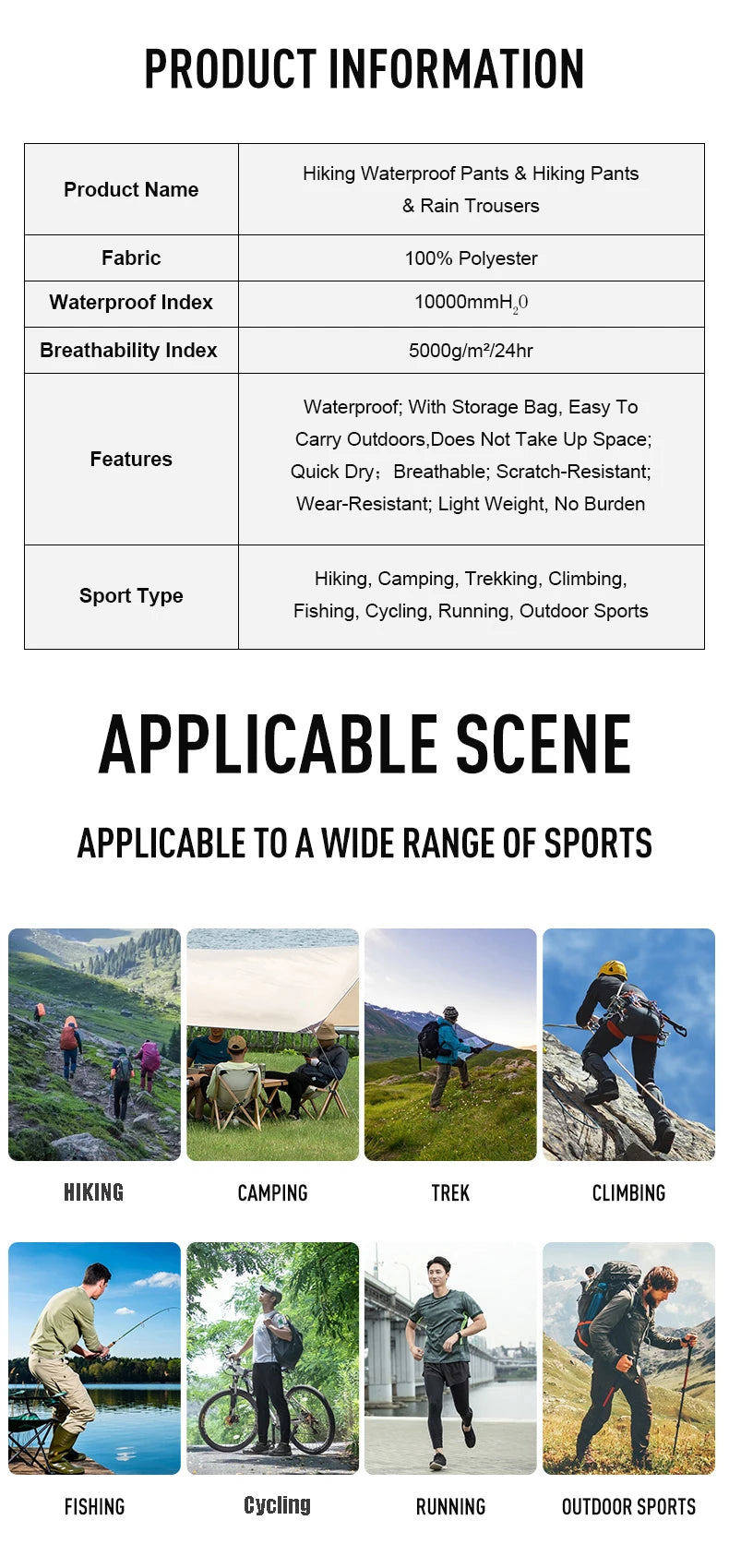 Spodnie Trekkingowe Wodoodporne LNGXO - Damskie i Męskie Spodnie Outdoor Quick Dry z Ochroną UV
