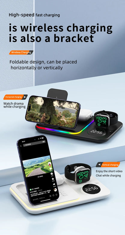 Ładowarka Bezprzewodowa 5w1 RGB - iPhone 17/16/15 Samsung Apple Watch