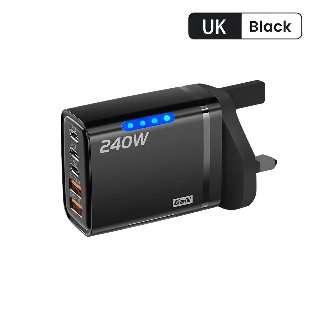 Ładowarka 240W GaN 5w1 USB-C - 3PD 2USB QC3.0 Kabel 10A iPhone 16 Samsung