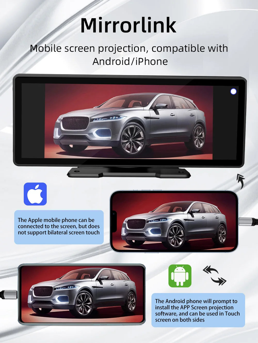 Ekran BQCC 10.26 Carplay - Portable Wireless Screen HD Rear Camera Car Radio DVR MP5 Android Auto