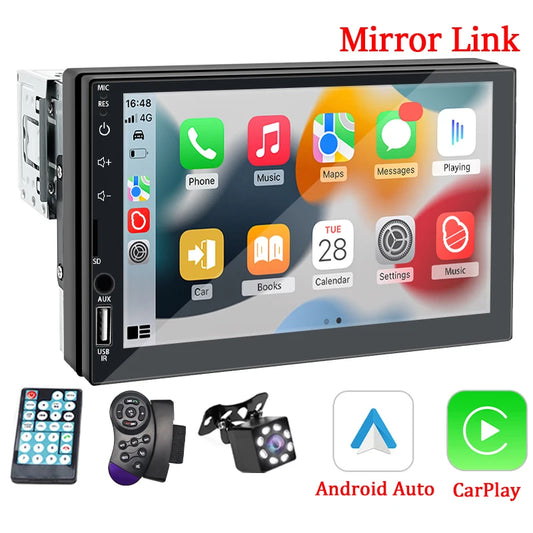 Radio Samochodowe 1 Din Carplay Android Auto - 7'' Touch Screen FM Bluetooth MirrorLink