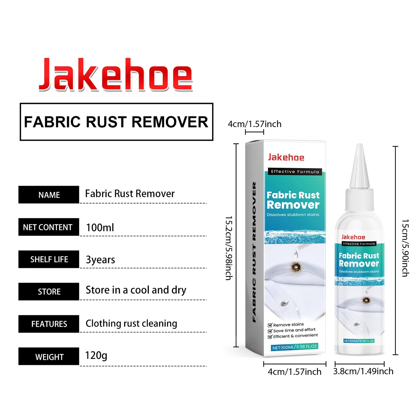 Fabric Rust Remover 100ml - Stain Cleaner for Clothes, Oil, Coffee & Water Stains - Laundry Detergent for Fresh & Old Stains