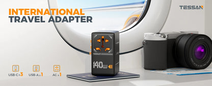 Adapter Podróżny TESSAN 140W GaN - Uniwersalny EU/UK/US/AUS + 4x USB