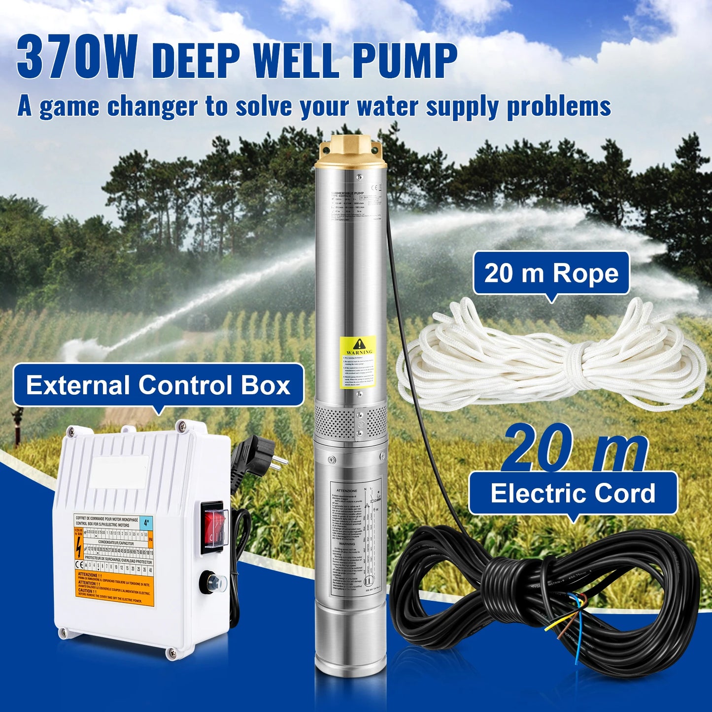 Pompa Głębinowa SucceBuy 370W/550W/750W/1100W - Stal Nierdzewna Deep Well Submersible