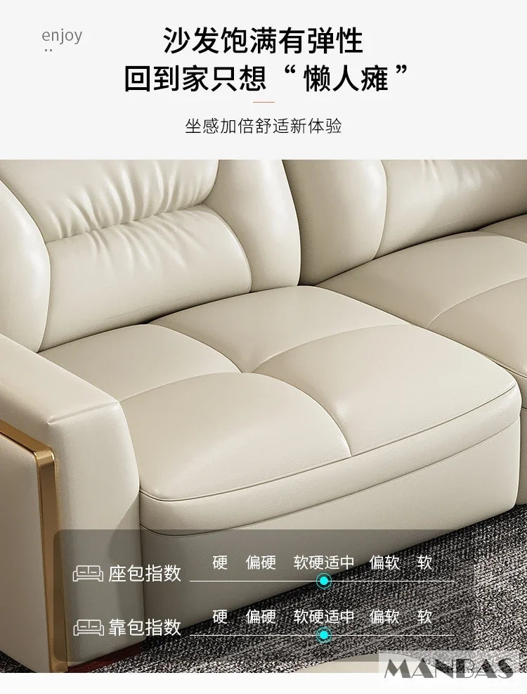 Sofa Narożna MANBAS ze Skóry Włoskiej - USB Bluetooth LED Schowek