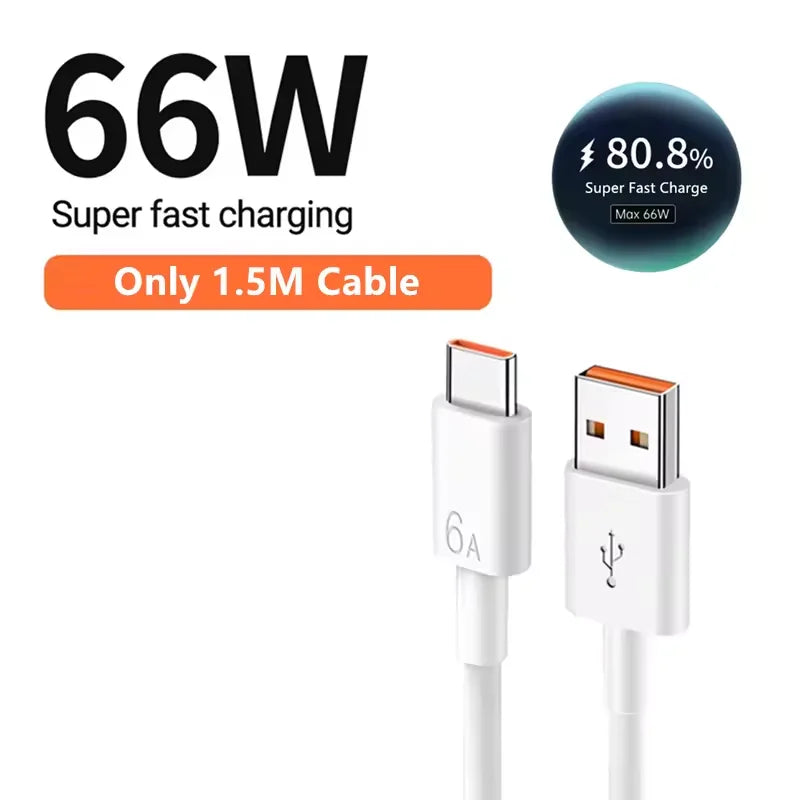 Ładowarka Huawei 66W Super Fast Charger - Type C Kabel 6A dla Mate 40 50 60 P50 P60 Nova Honor