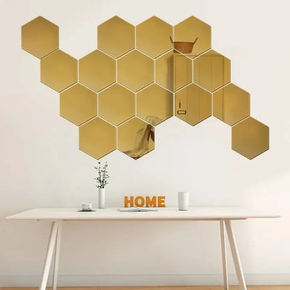 Naklejki Lustrzane Heksagon Akryl - Złote Srebrne Mozaika Samoprzylepne DIY
