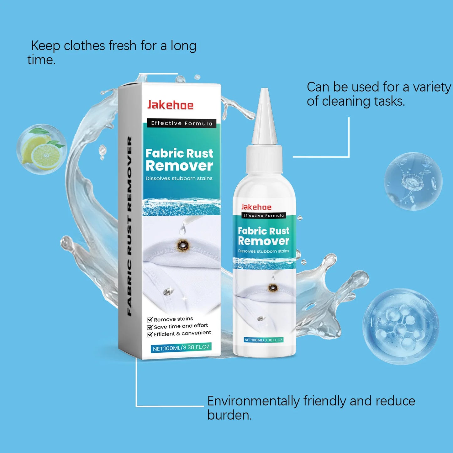 Fabric Rust Remover 100ml - Stain Cleaner for Clothes, Oil, Coffee & Water Stains - Laundry Detergent for Fresh & Old Stains