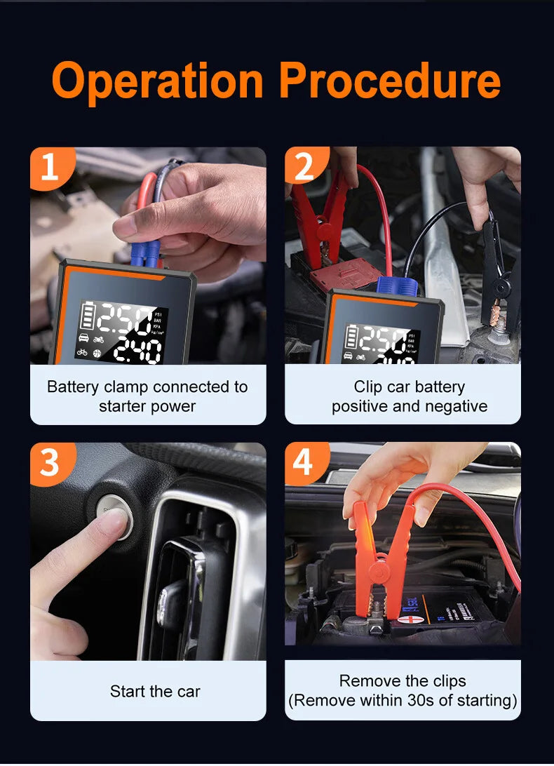 Rozrusznik Samochodowy EAFC 4w1 1200A - Jump Starter + Kompresor 150PSI