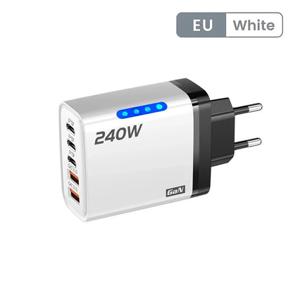 Ładowarka 240W GaN 5w1 USB-C - 3PD 2USB QC3.0 Kabel 10A iPhone 16 Samsung