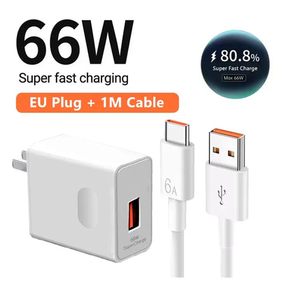 Ładowarka Huawei 66W Super Fast Charger - Type C Kabel 6A dla Mate 40 50 60 P50 P60 Nova Honor
