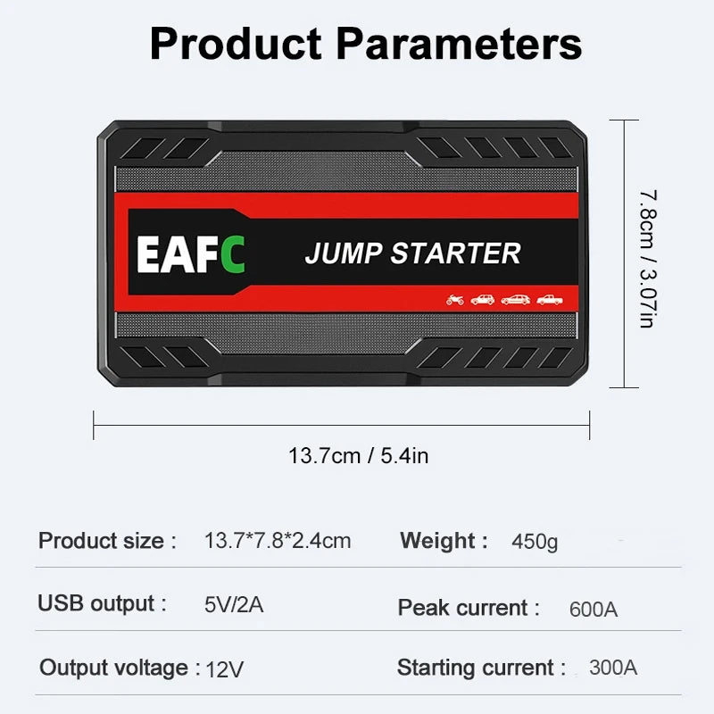 Rozrusznik EAFC 600A 12V - Jump Starter z Latarką LED SOS Powerbank