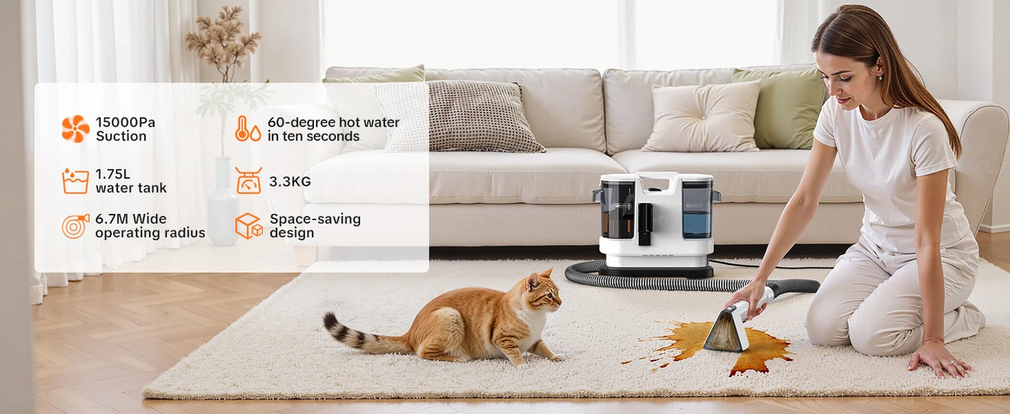 Lubluelu V8 Myjący Odkurzacz Dywanów 800W - Gorąca Woda 60°C, Silne Ssanie 15kPa