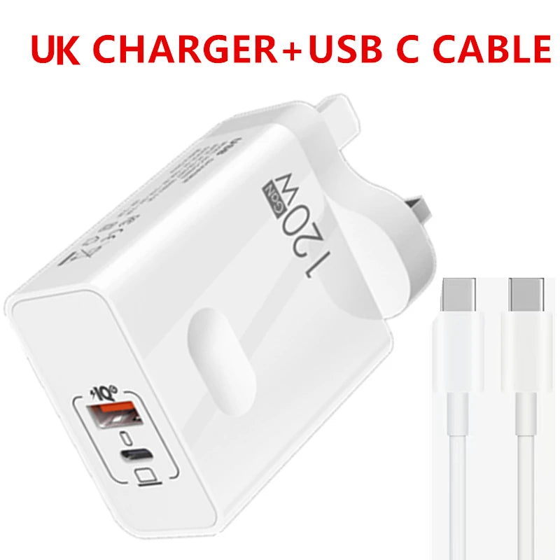 Ładowarka 120W Fast Charger USB Type C PD - Szybkie Ładowanie QC3.0 dla iPhone Xiaomi Samsung