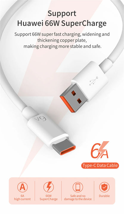 Ładowarka Huawei 66W Super Fast Charger - Type C Kabel 6A dla Mate 40 50 60 P50 P60 Nova Honor