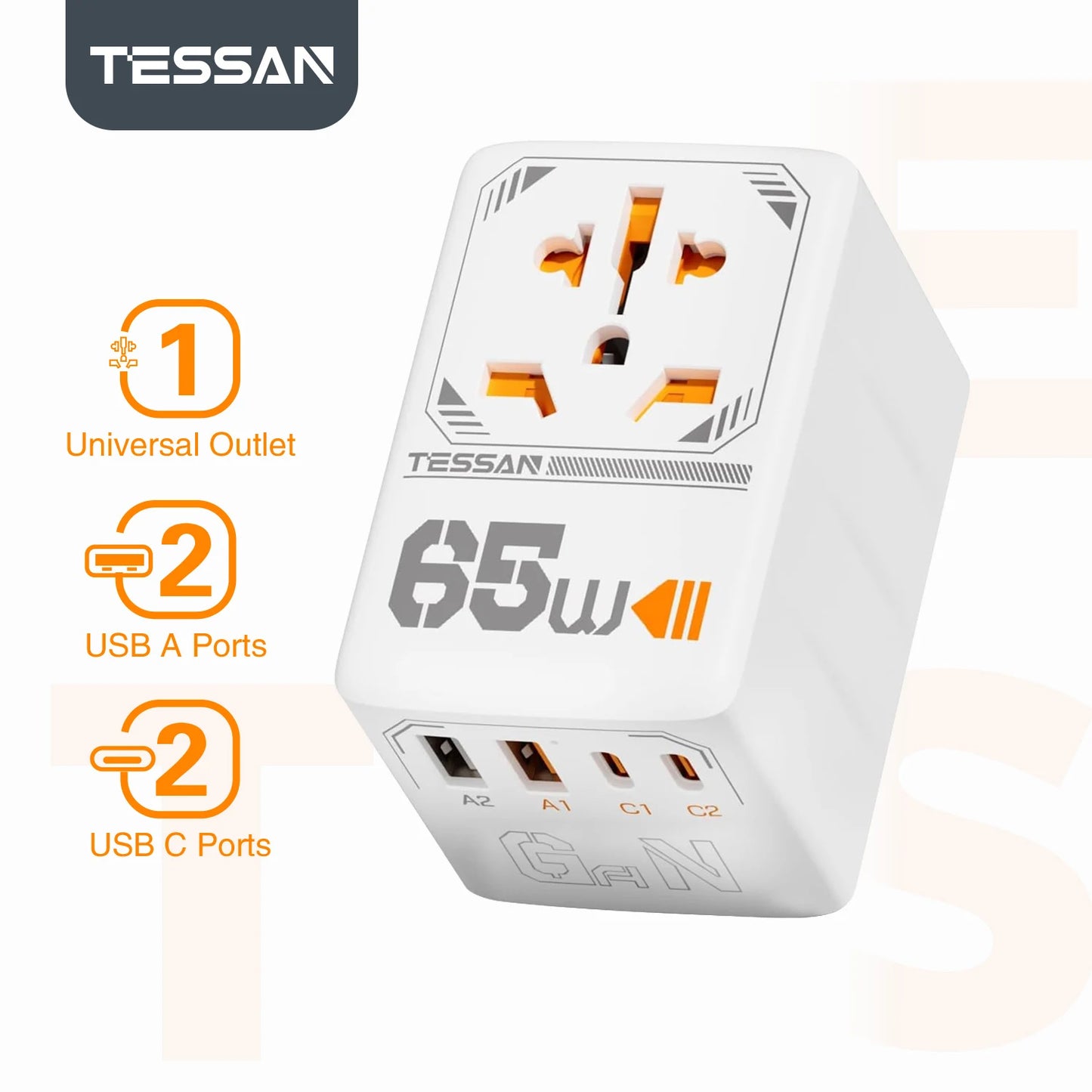 Adapter Podróżny TESSAN 140W GaN - Uniwersalny EU/UK/US/AUS + 4x USB