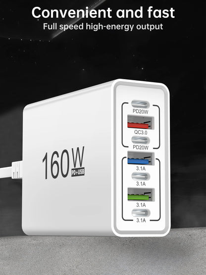 Ładowarka Sieciowa 160W USB-C - Szybkie Ładowanie 7 Portów