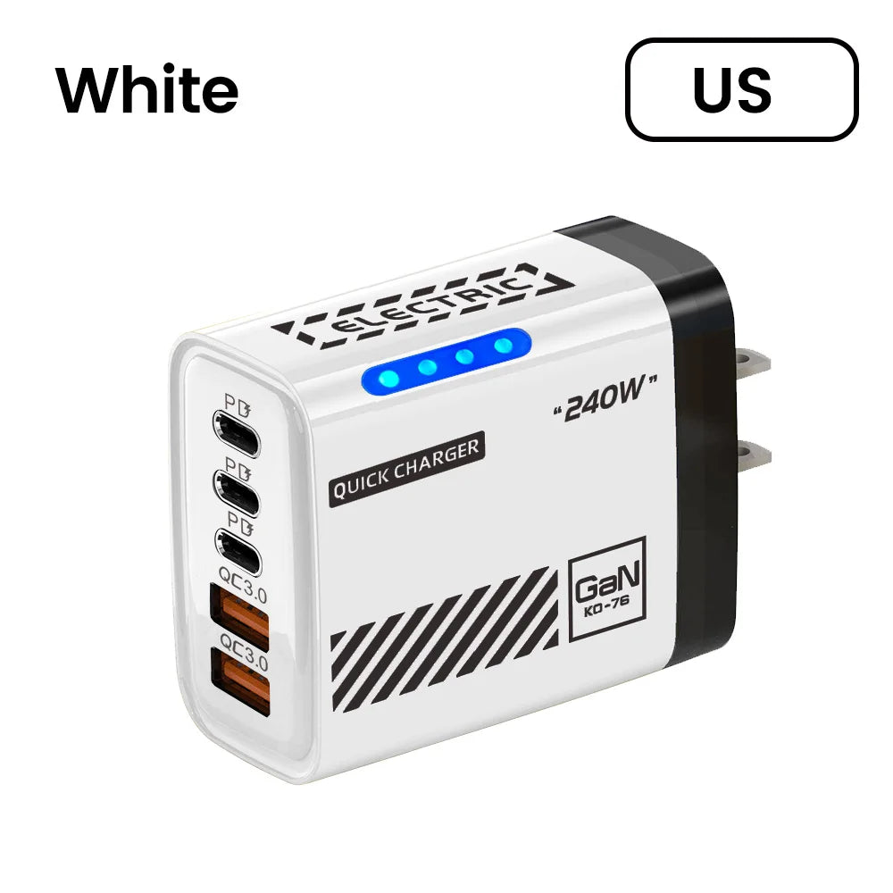 Ładowarka 240W GaN 5 Portów USB Type-C - Xiaomi iPhone Huawei Samsung Laptop
