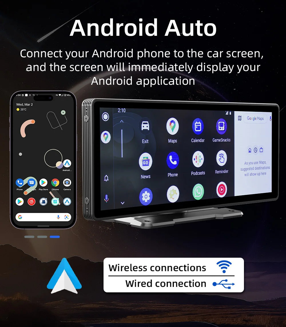 Ekran BQCC 10.26 Carplay - Portable Wireless Screen HD Rear Camera Car Radio DVR MP5 Android Auto