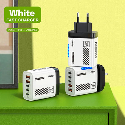 Ładowarka 240W GaN 5 Portów USB Type-C - Xiaomi iPhone Huawei Samsung Laptop