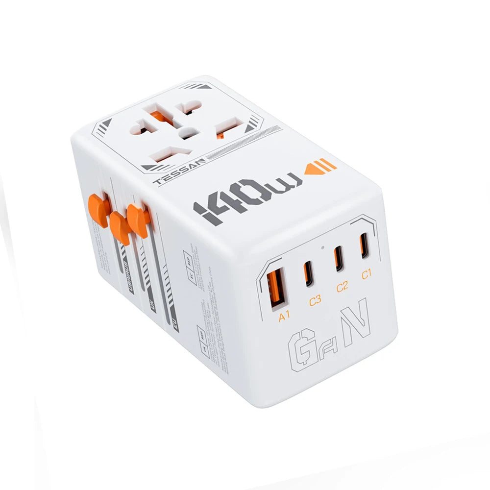 Adapter Podróżny TESSAN 140W GaN - Uniwersalny EU/UK/US/AUS + 4x USB