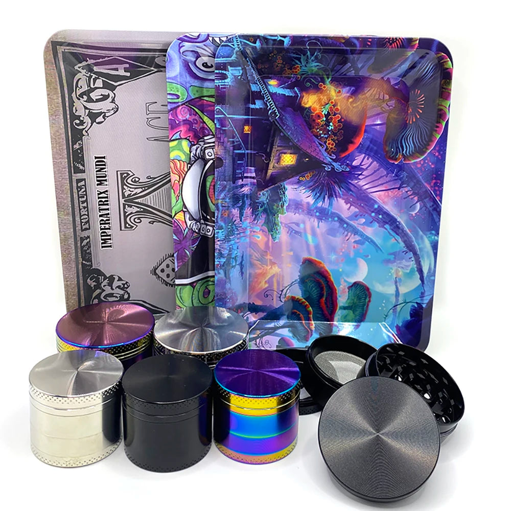 Grinder ze Stopu Cynku 40/50mm z Metalową Tacką Rolling Tray - Zestaw