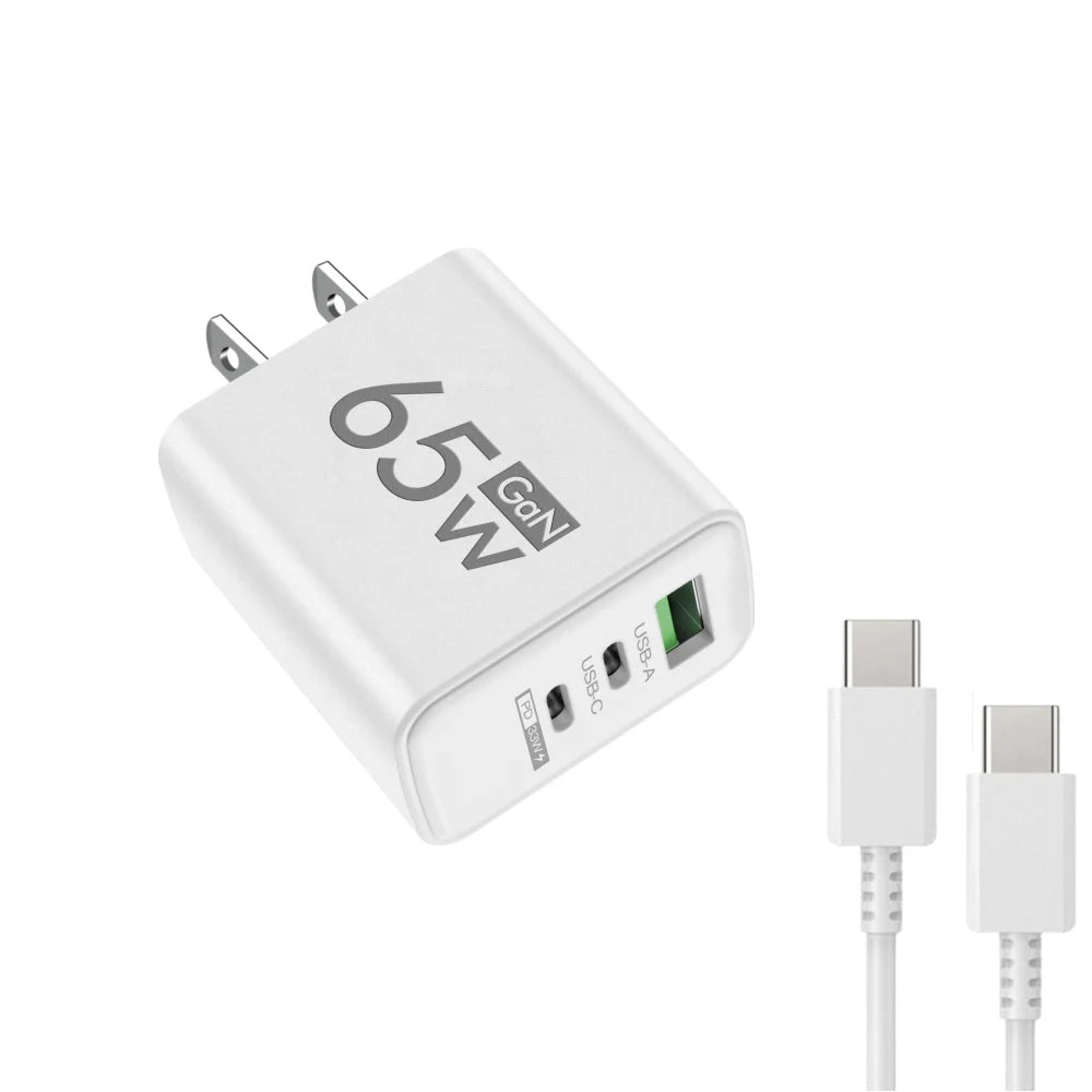Ładowarka 65W GaN USB Type-C PD QC3.0 - Szybka z Kablem iPhone Samsung Xiaomi