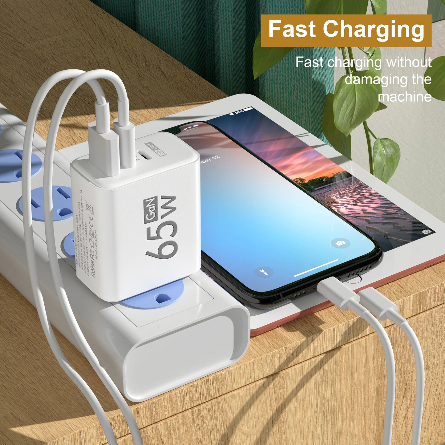 Ładowarka 65W GaN USB Type-C PD QC3.0 - Szybka z Kablem iPhone Samsung Xiaomi