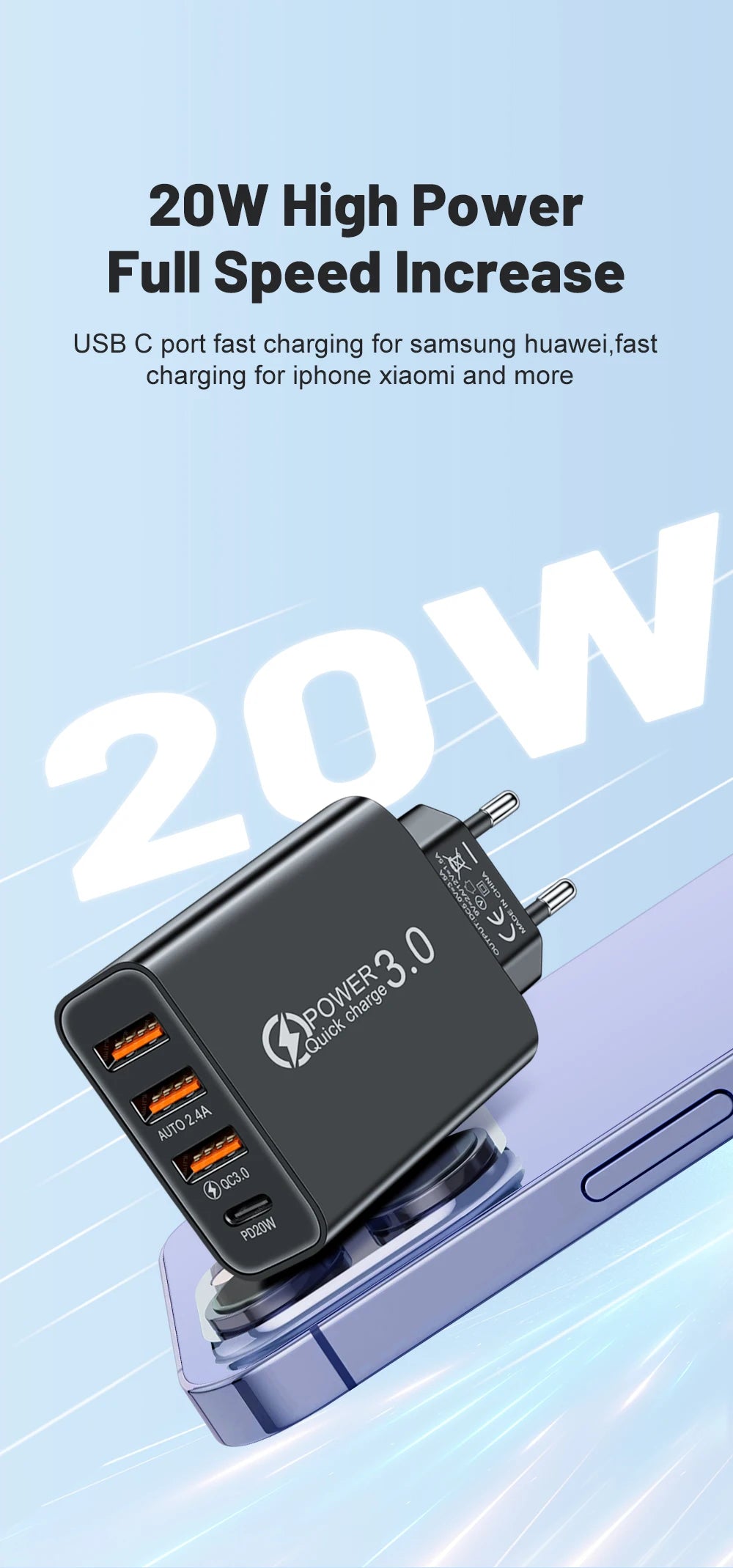 Ładowarka 20W Multi Port USB PD - Szybka Xiaomi iPhone 13 12 Samsung