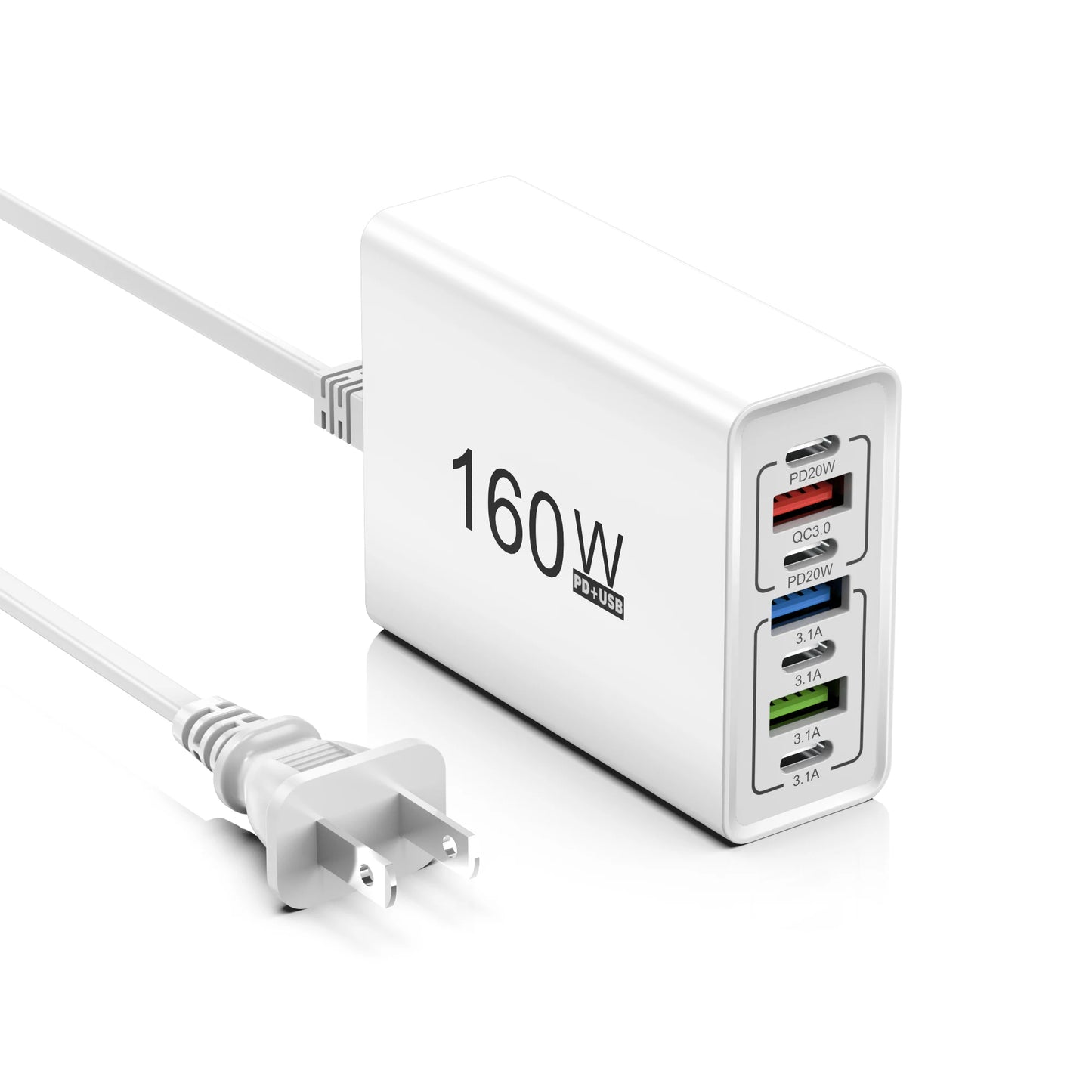 Ładowarka Sieciowa 160W USB-C - Szybkie Ładowanie 7 Portów
