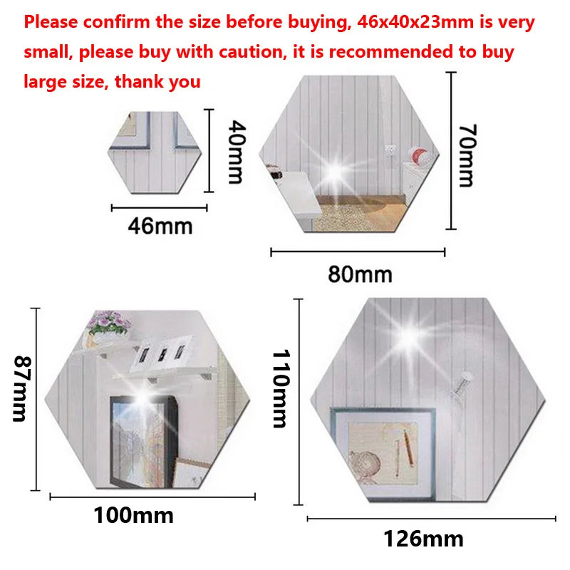 Naklejki Lustrzane 3D Heksagon - Samoprzylepne Akrylowe Dekoracje Ścienne DIY