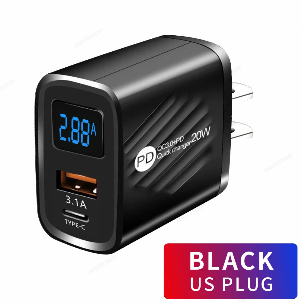 Ładowarka PD 20W USB-C z Wyświetlaczem LED - Quick Charge 3.0