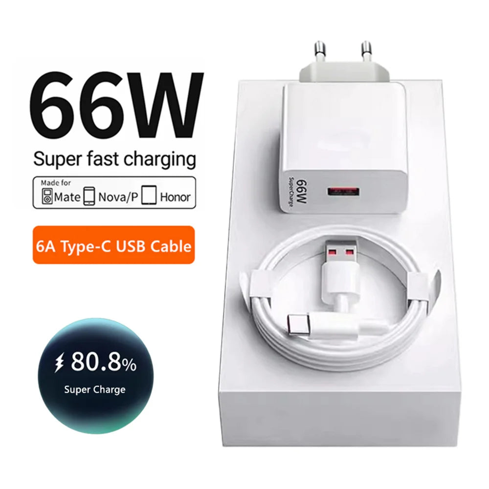 Ładowarka Huawei 66W Super Fast Charger - Type C Kabel 6A dla Mate 40 50 60 P50 P60 Nova Honor