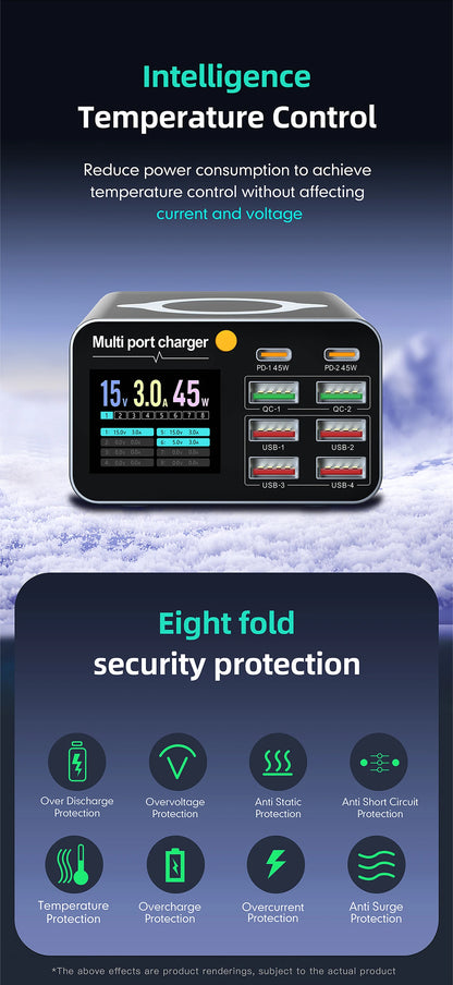 Ładowarka 80W/120W 8 Portów USB Type-C Wireless PD QC3.0 - Stacja Ładująca