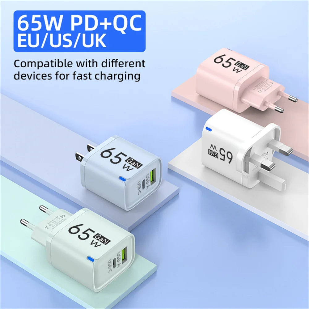 Ładowarka GaN 65W PD USB Type C - Szybka dla iPhone Xiaomi Huawei Samsung OnePlus