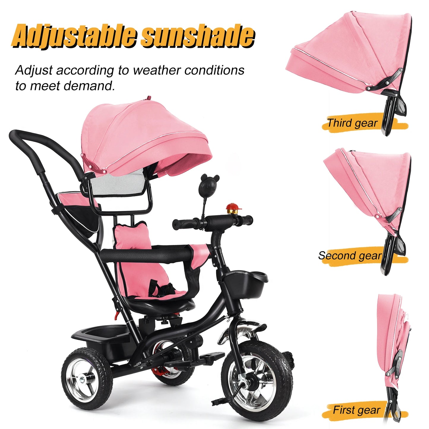 Rowerek Trójkołowy 9m-25kg z Drążkiem i Daszkiem UV