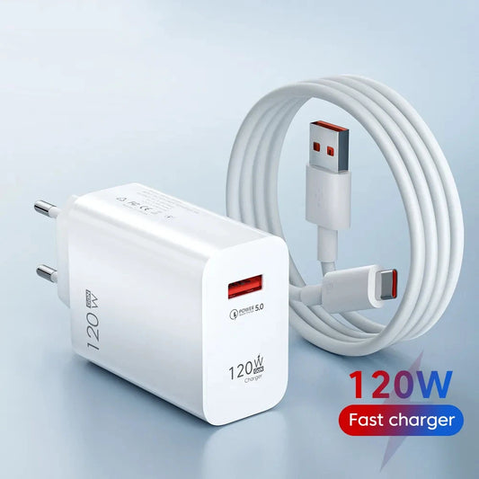 Ładowarka GaN 120W Fast Charger - USB Type C PD QC3.0 Kabel dla iPhone Xiaomi Samsung Huawei