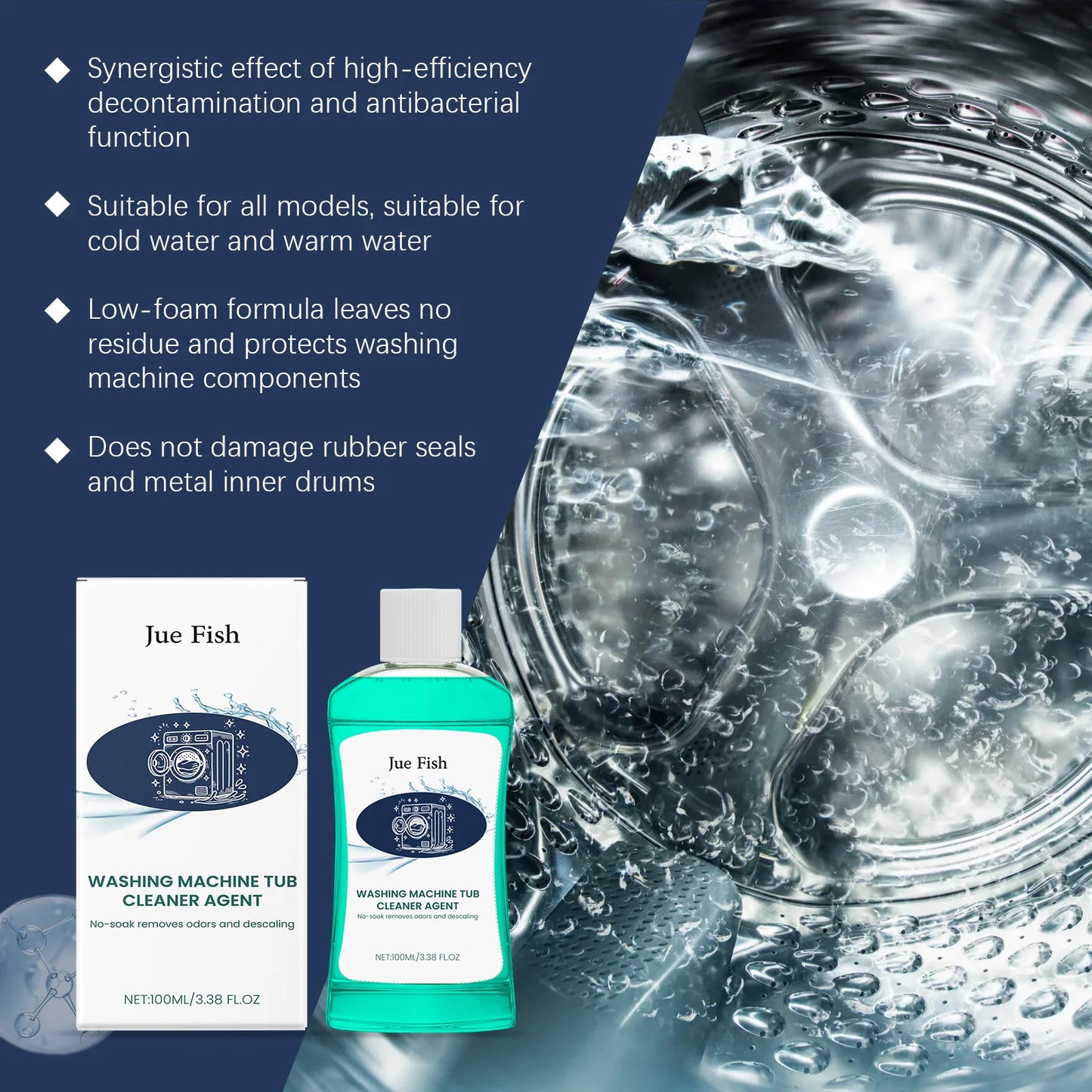 JUE FISH 100ML Washing Machine Tub Cleaner Agent Gentle on Body Clothes And Hands Eco-Friendly Cleaning Solution