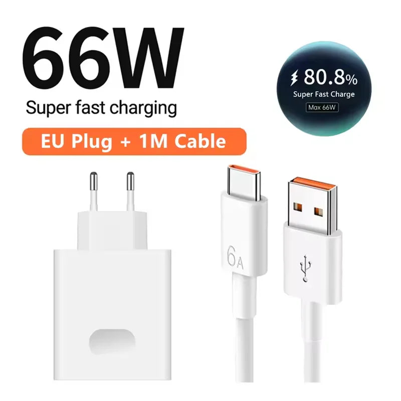 Ładowarka Huawei 66W Super Fast Charger - Type C Kabel 6A dla Mate 40 50 60 P50 P60 Nova Honor