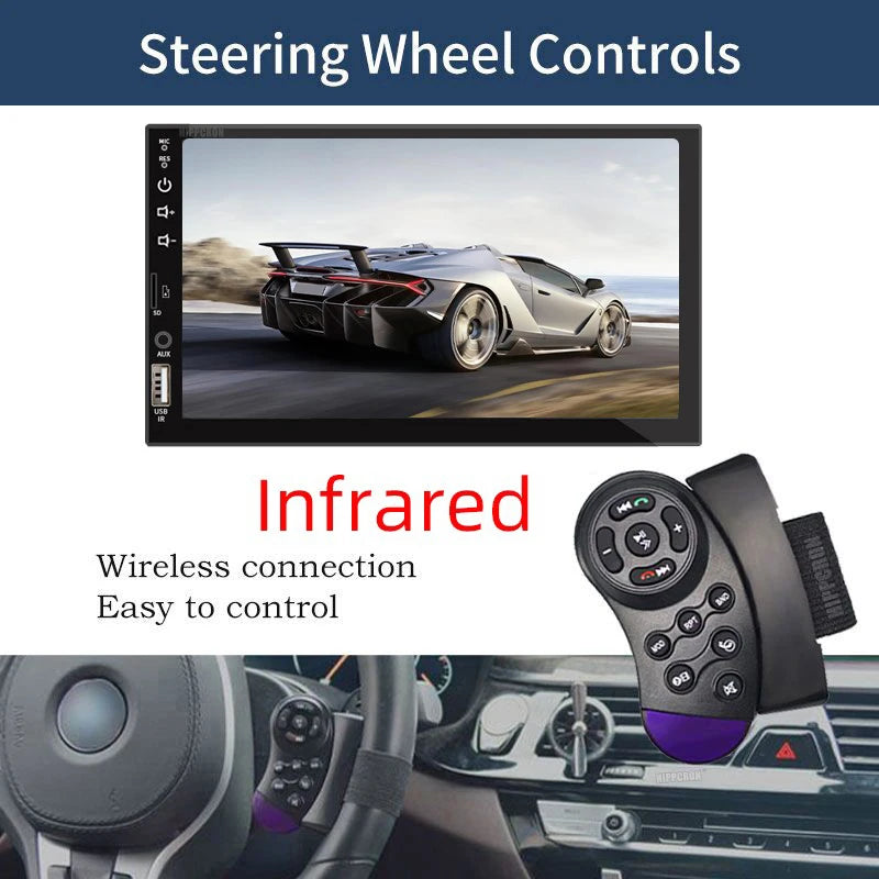 Radio 7 Carplay Android Auto - 1 Din Multimedia Player HD Touch Screen FM Bluetooth MirrorLink - QualitetMarket