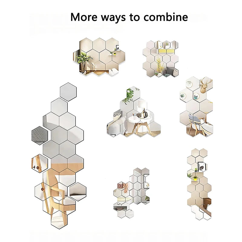 Naklejki Lustrzane 3D Heksagon - Samoprzylepne Akrylowe Dekoracje Ścienne DIY