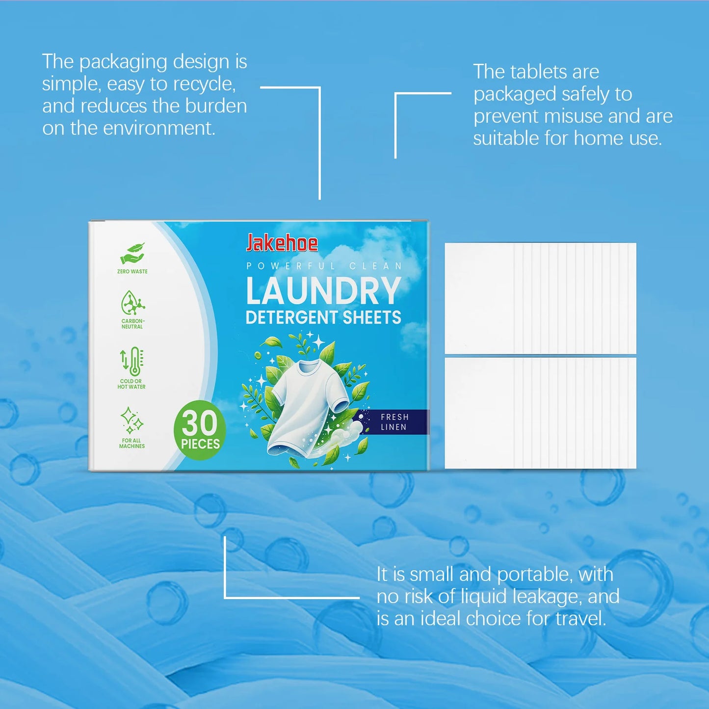 30PCS Laundry Detergent Sheets - Remove Stubborn Stains & Odors - Dissolve Completely - Safe for All Fabrics Including Delicates