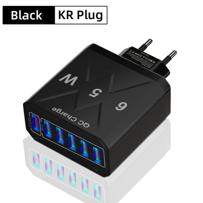 Ładowarka 65W 6 Portów USB QC3.0 - Podróżna iPhone 14 Samsung Xiaomi EU/US/UK