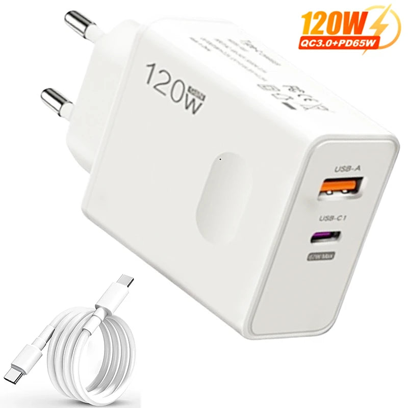 Ładowarka 120W Fast Charger USB Type C PD - Szybkie Ładowanie QC3.0 dla iPhone Xiaomi Samsung