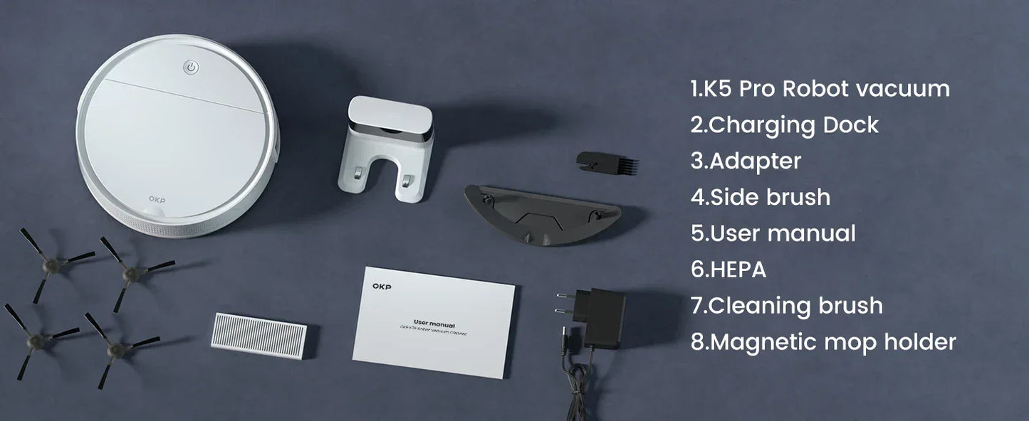 Robot Odkurzający OKP K5P 500Pa WiFi - Samoładujący