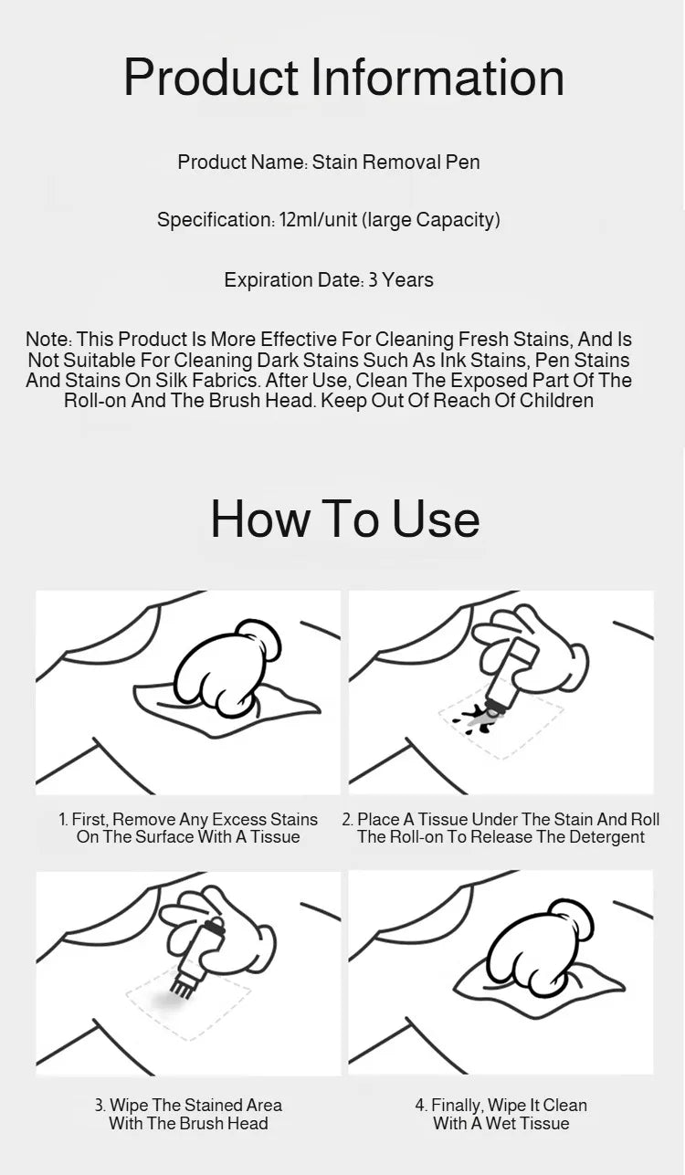 Stain Remover Pen Portable Oil Stain Remover For White Clothes No-Rinse Laundry Detergent Powder Alternative Strong